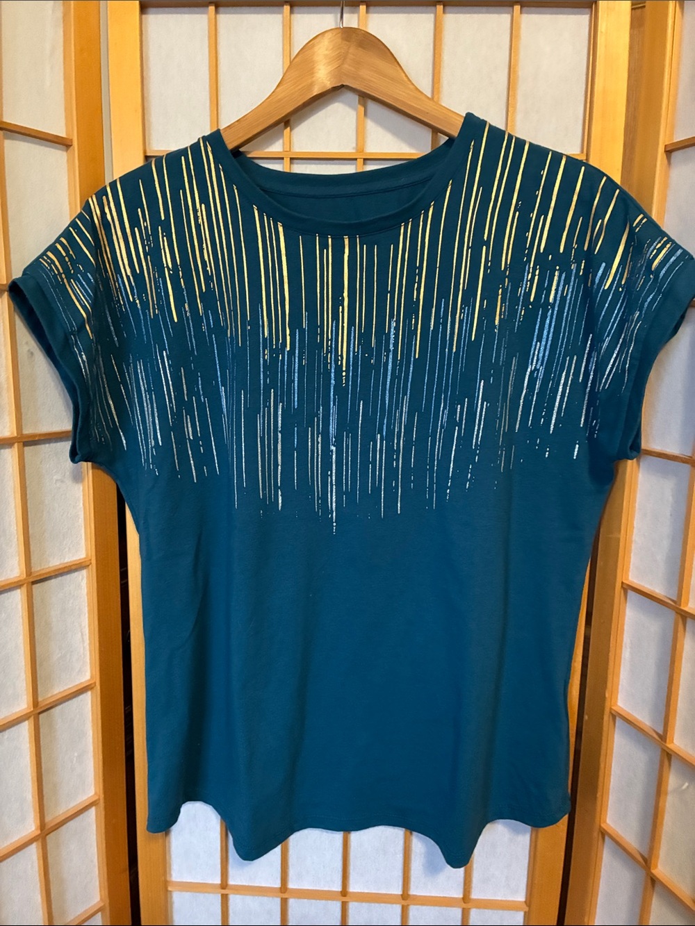 Rebecca Malone Teal Short-Sleeve Tee with Metallic Stripe Accents